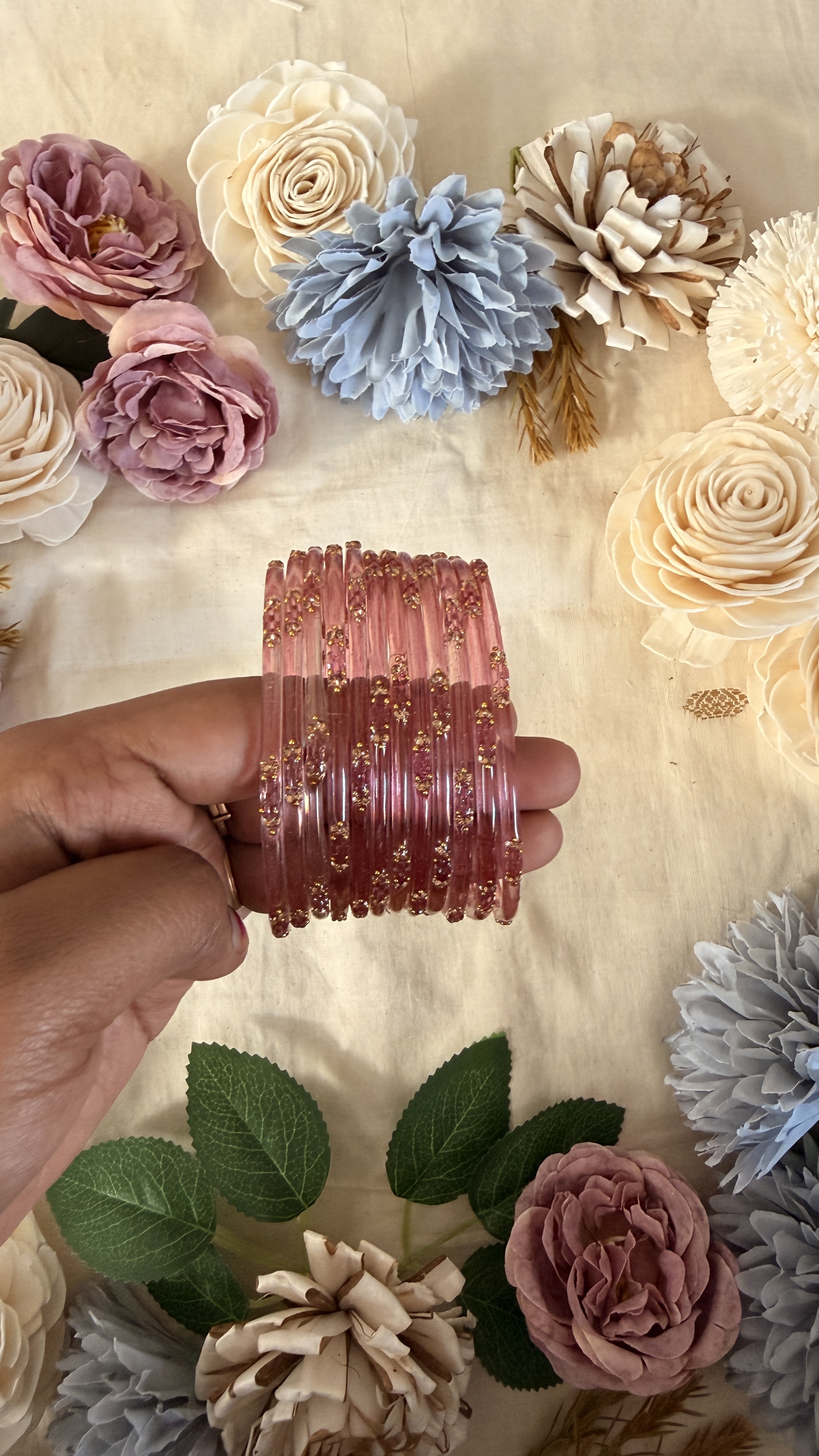 Mauve pink rect glass bangles GB005