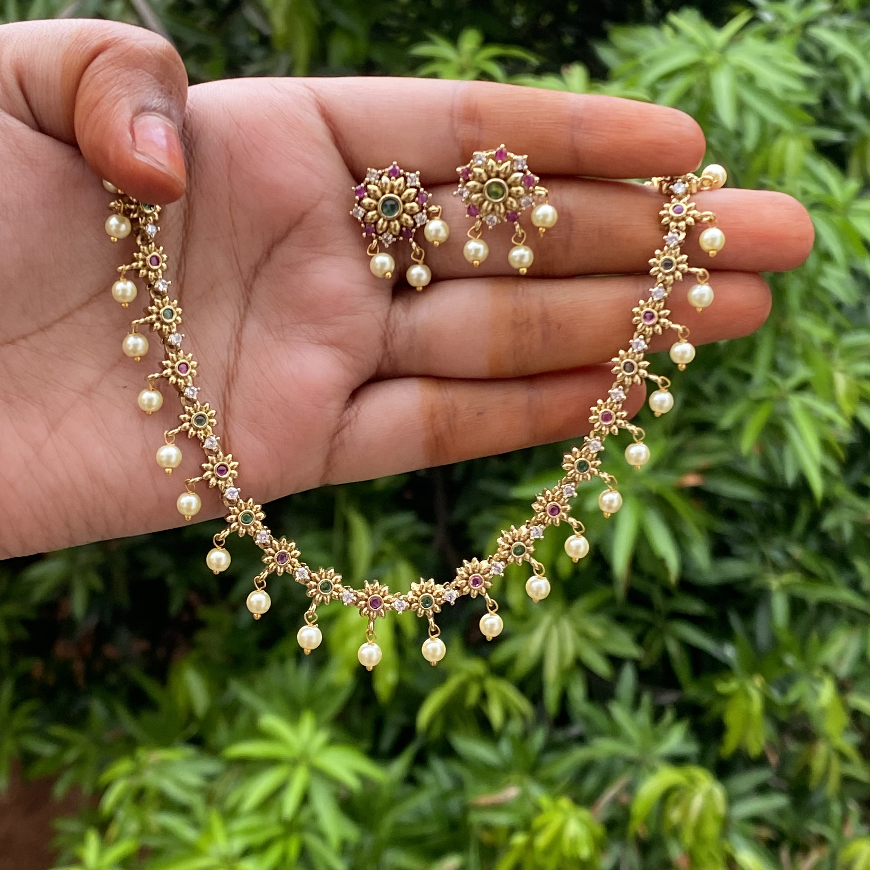 Pearl hanging necklace set LTS003