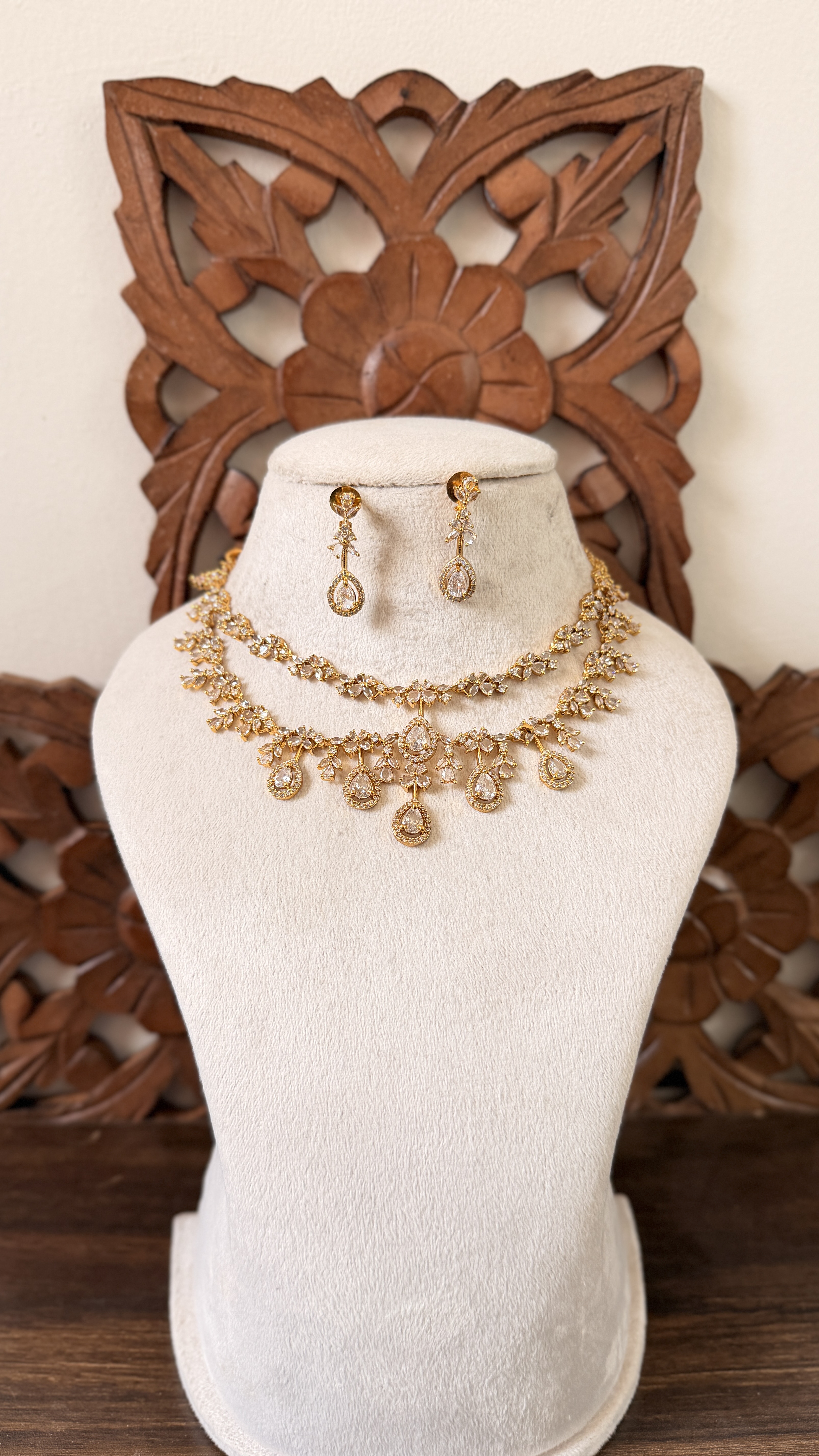 Two layer white stone diamond necklace DLA125