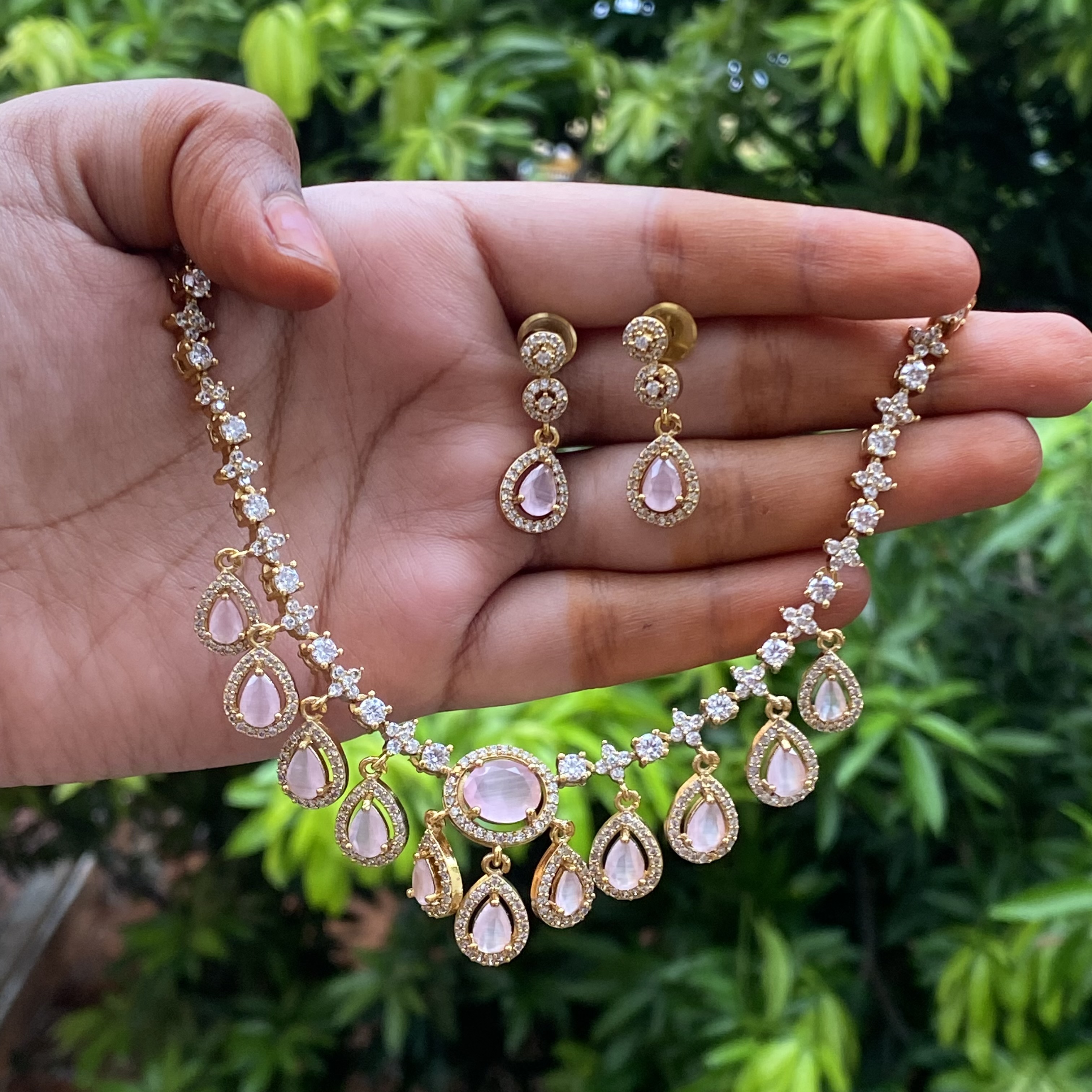 Elegant pink stone Drop Necklace Set DLA018