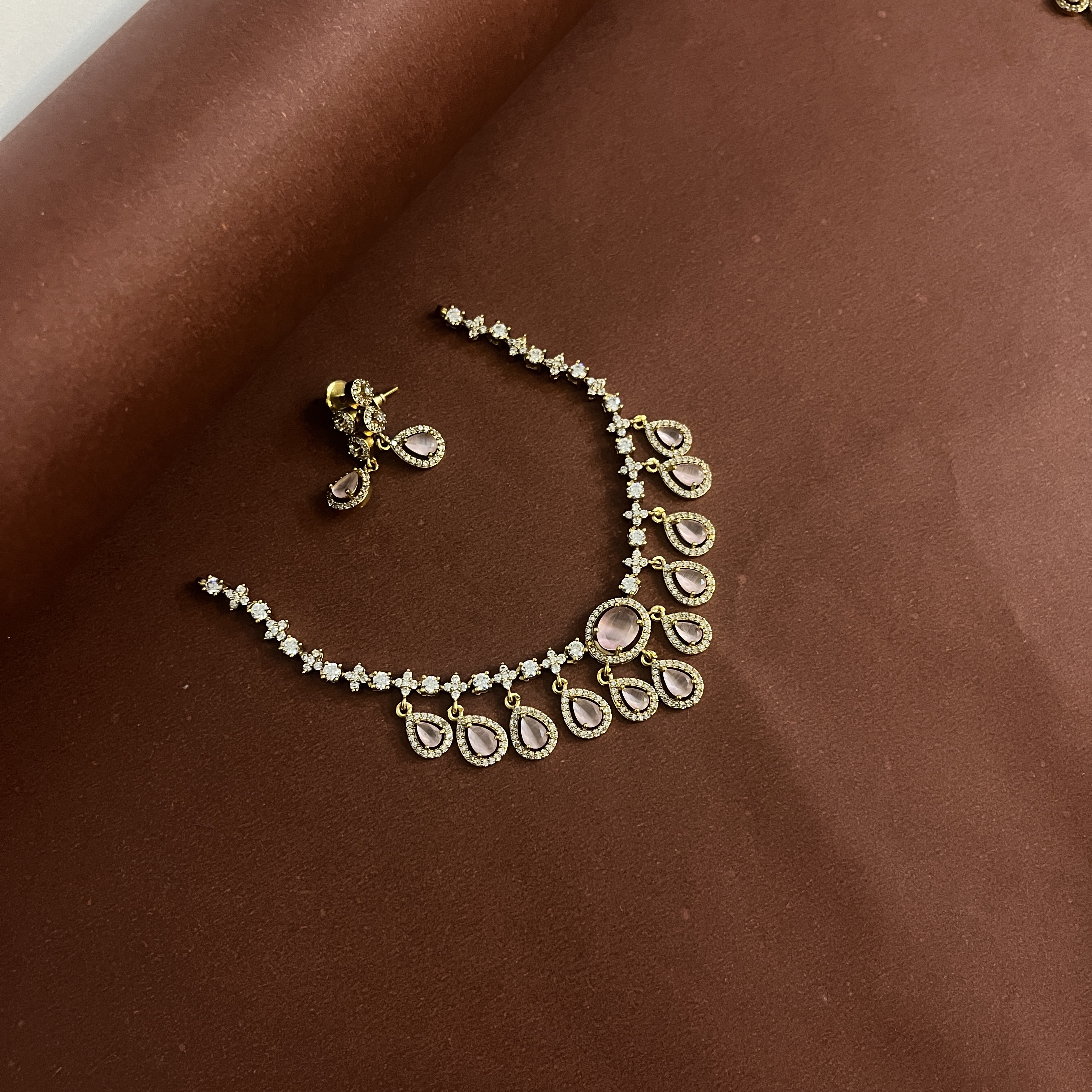 Elegant pink stone Drop Necklace Set DLA018