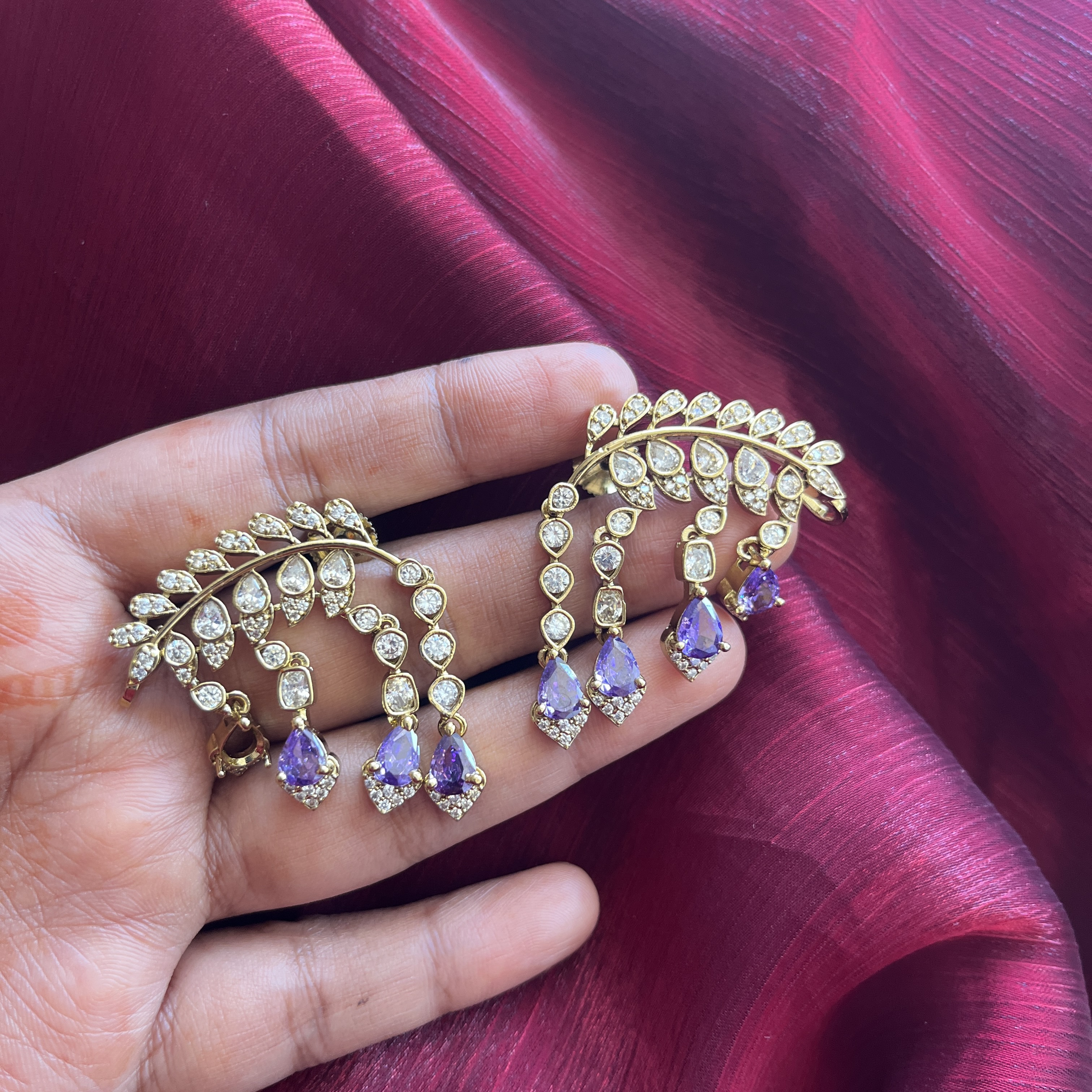 Blue leaf half earcuff earrings LES007