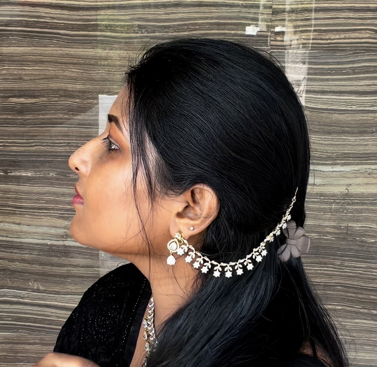 Diamond floral earchain DEC001