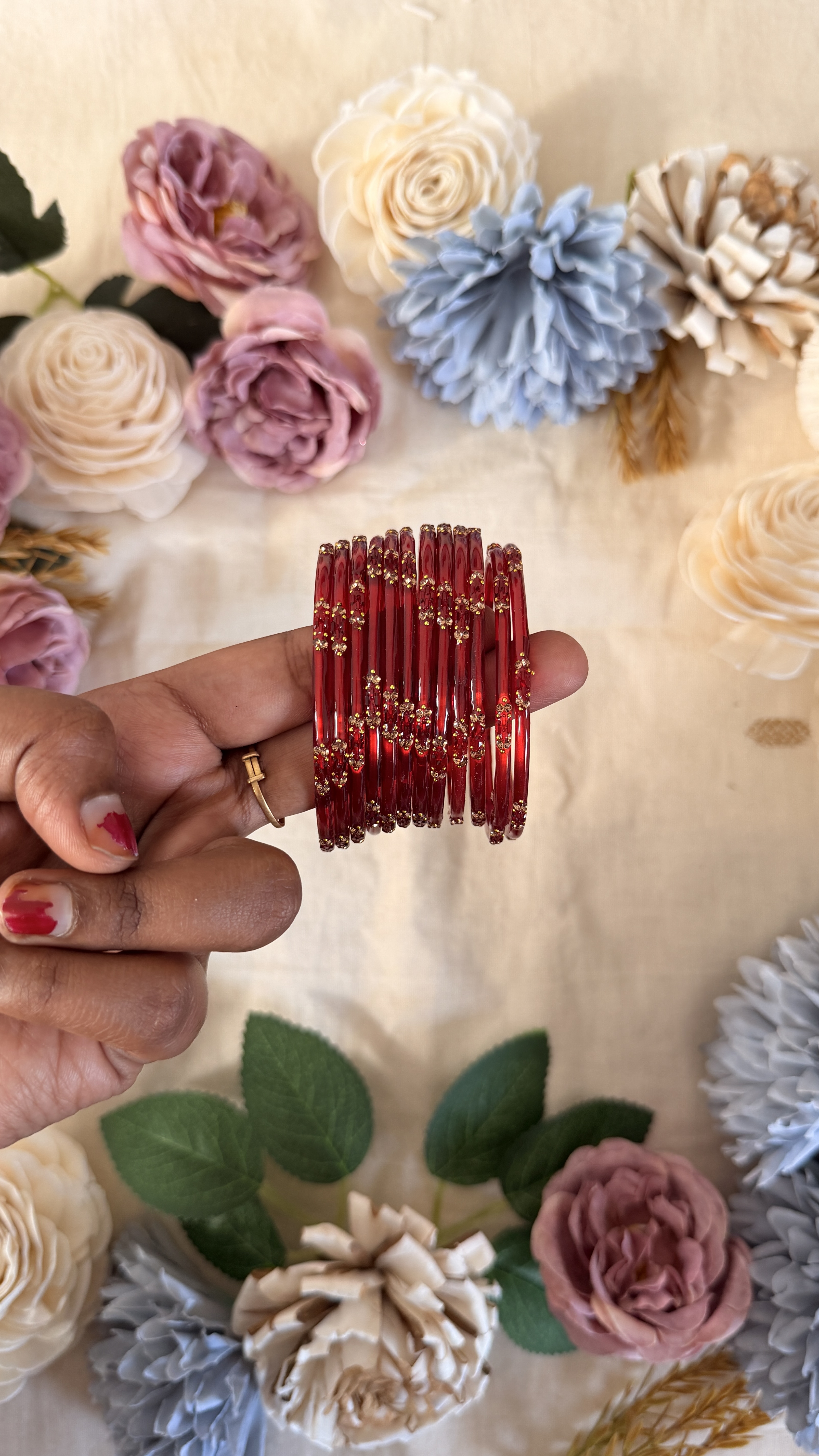 Red rect glass bangle GB003