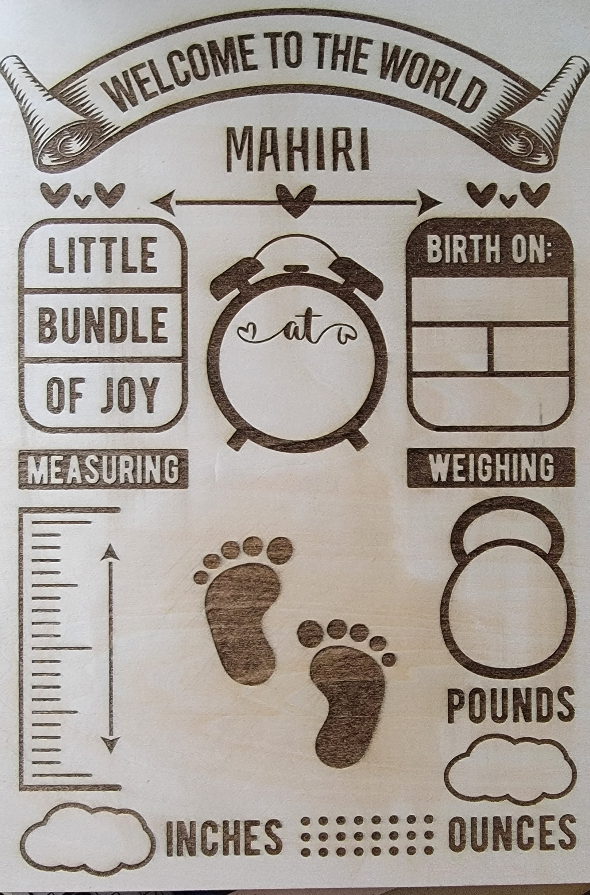 Personalized Wooden Baby Birth Announcement Board