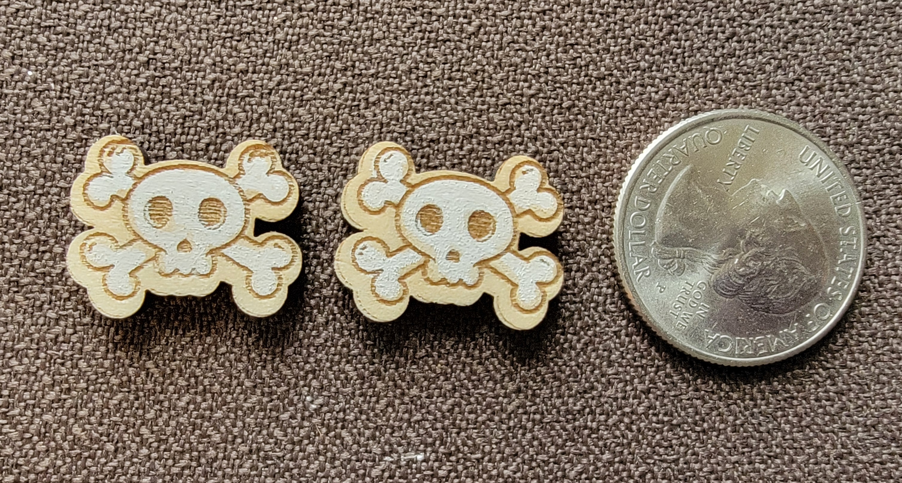 Wooden Skull and Crossbones Stud Earrings