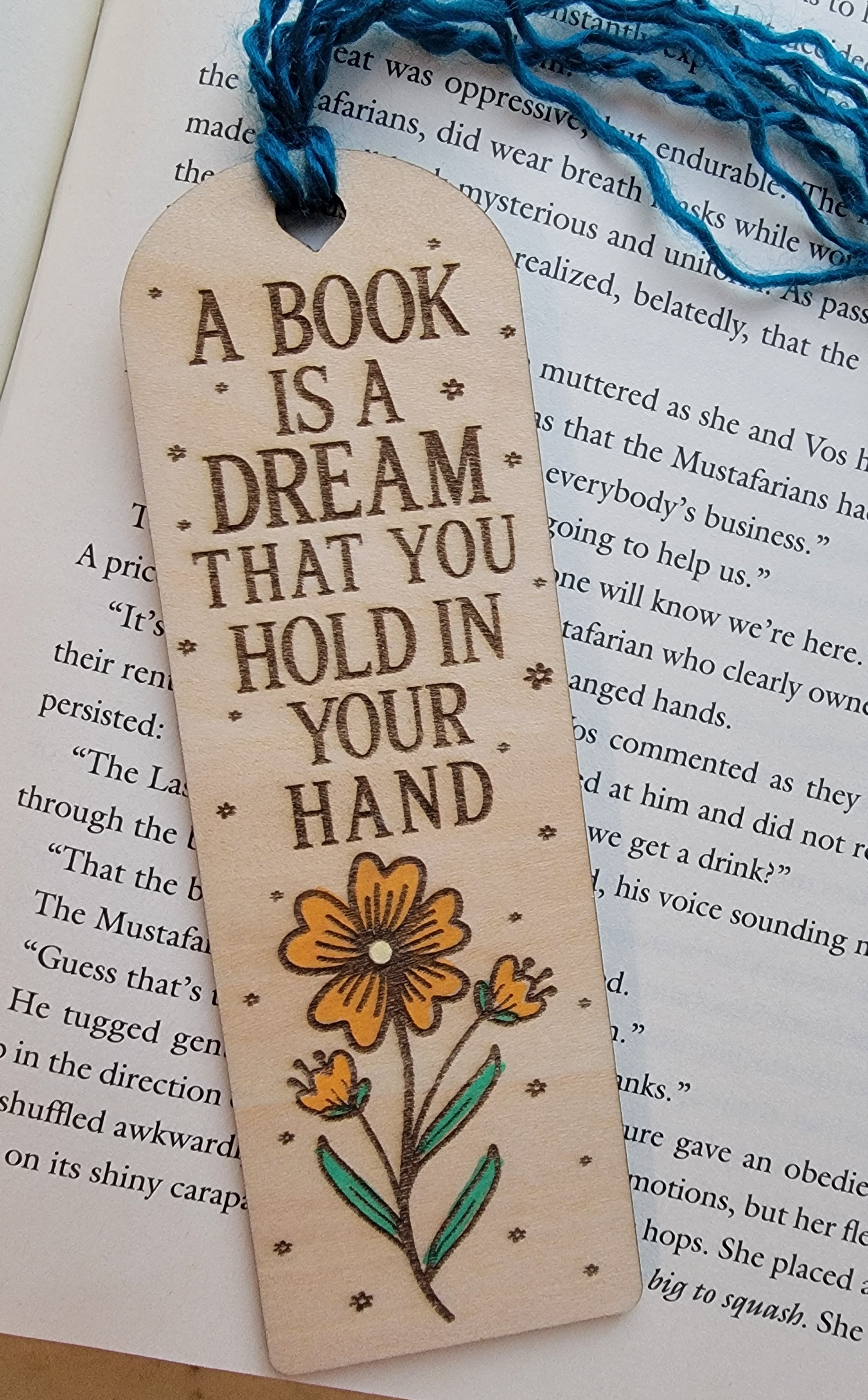 Wooden Engraved Bookmark - Floral - Dream