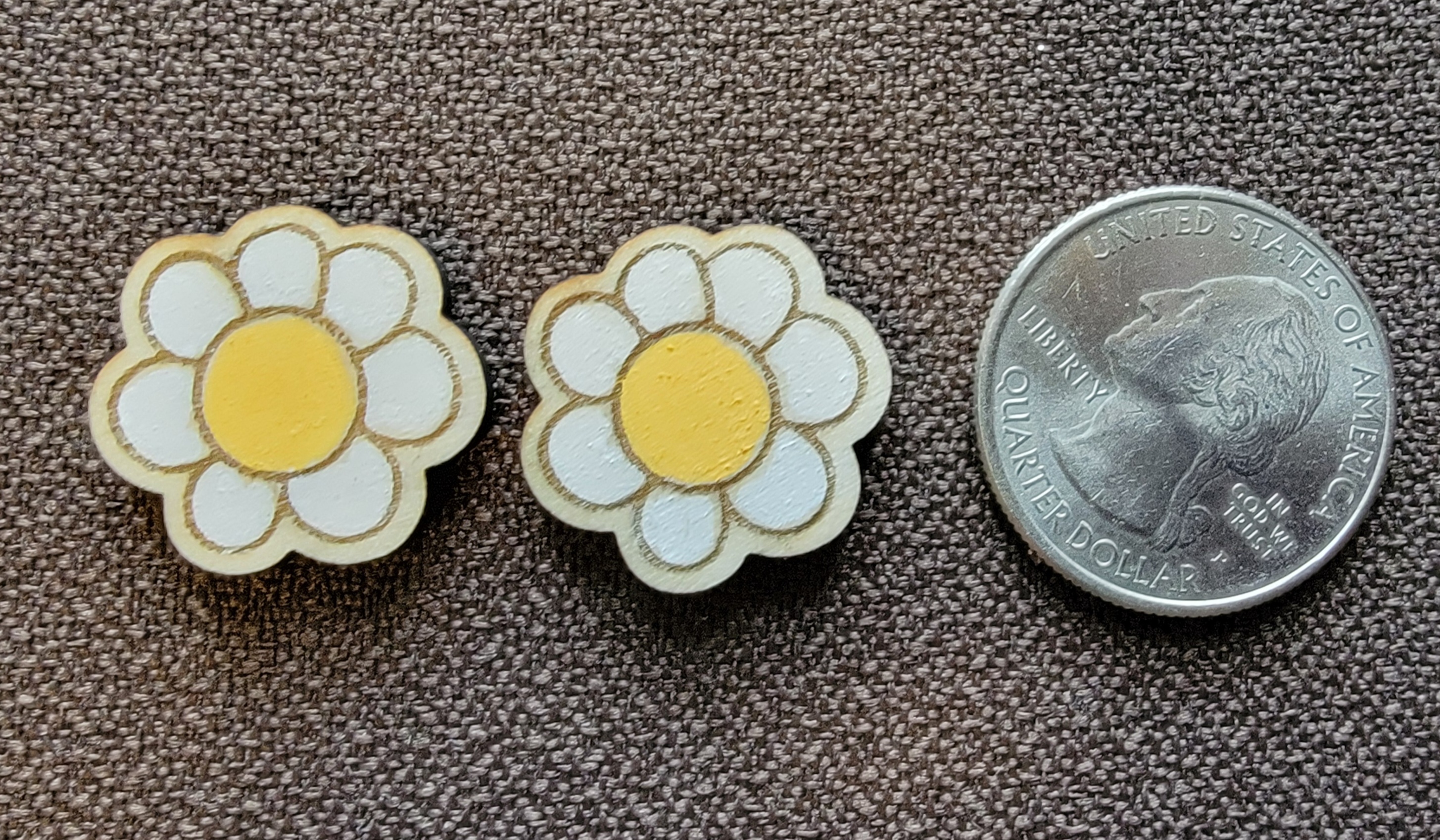 Wooden Daisy Flower Stud Earrings