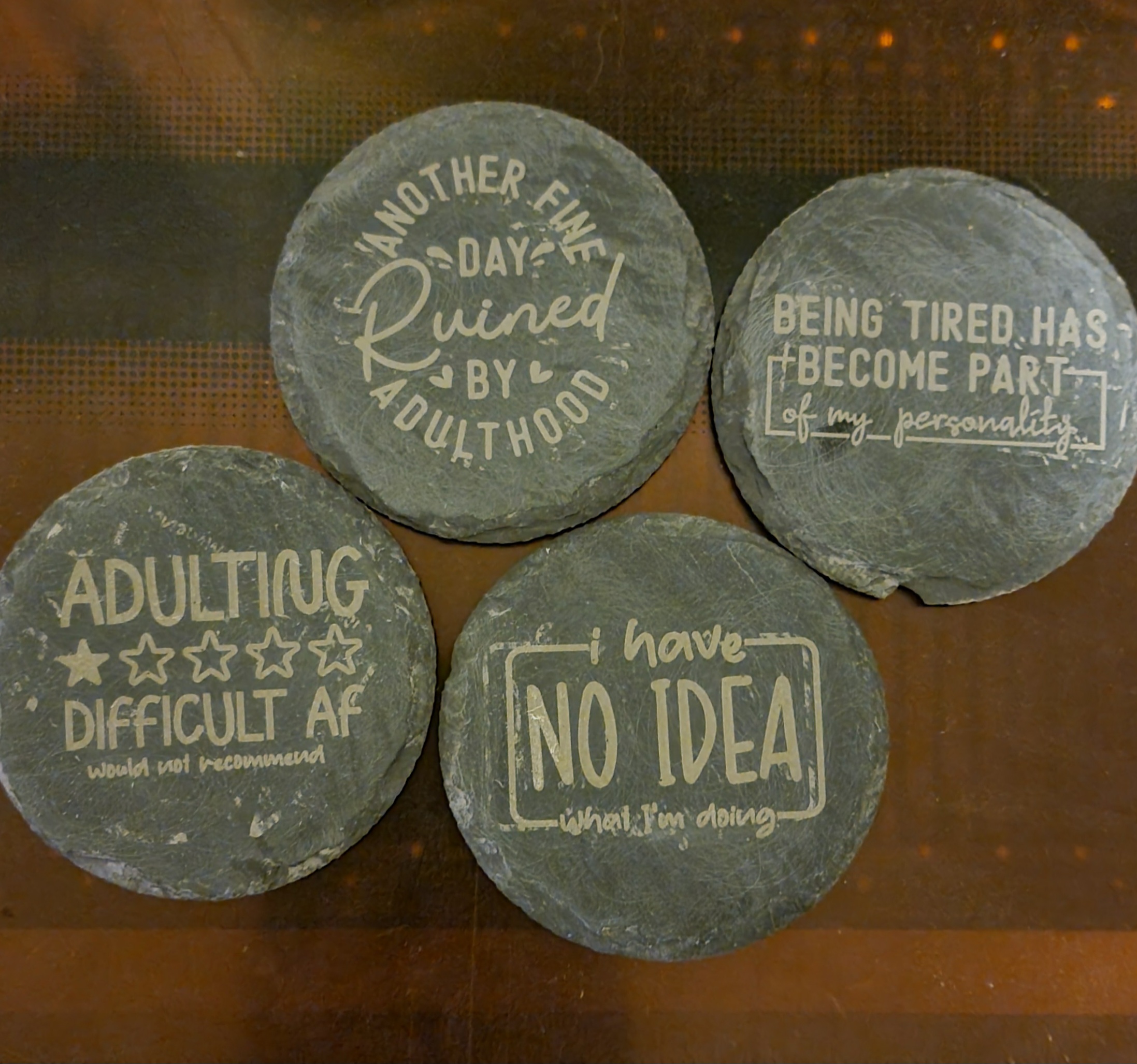 Funny Slate Drink Coasters Set - Adulting