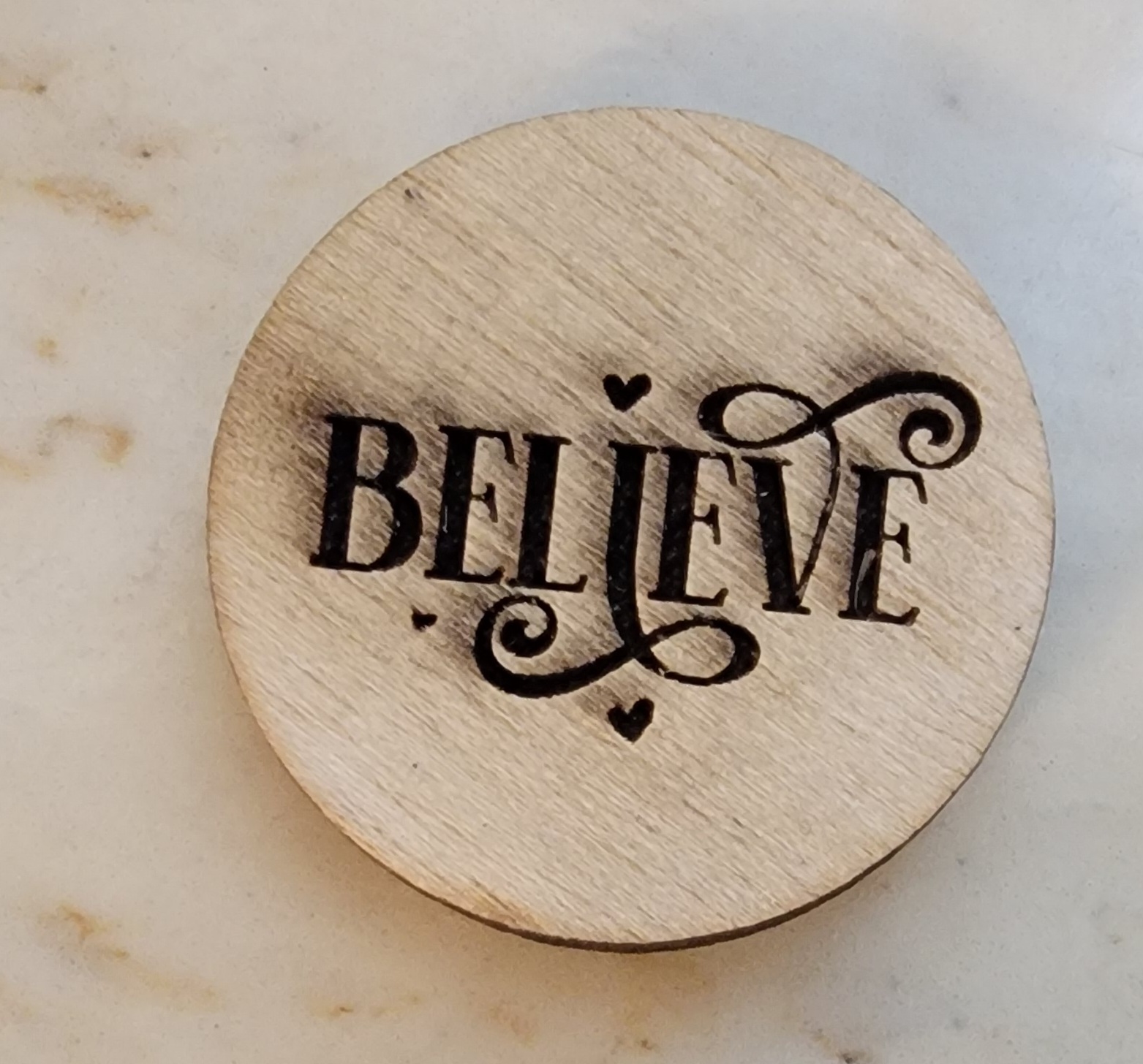 Believe - Hearts - Wooden Inspirational Token - Set of 4