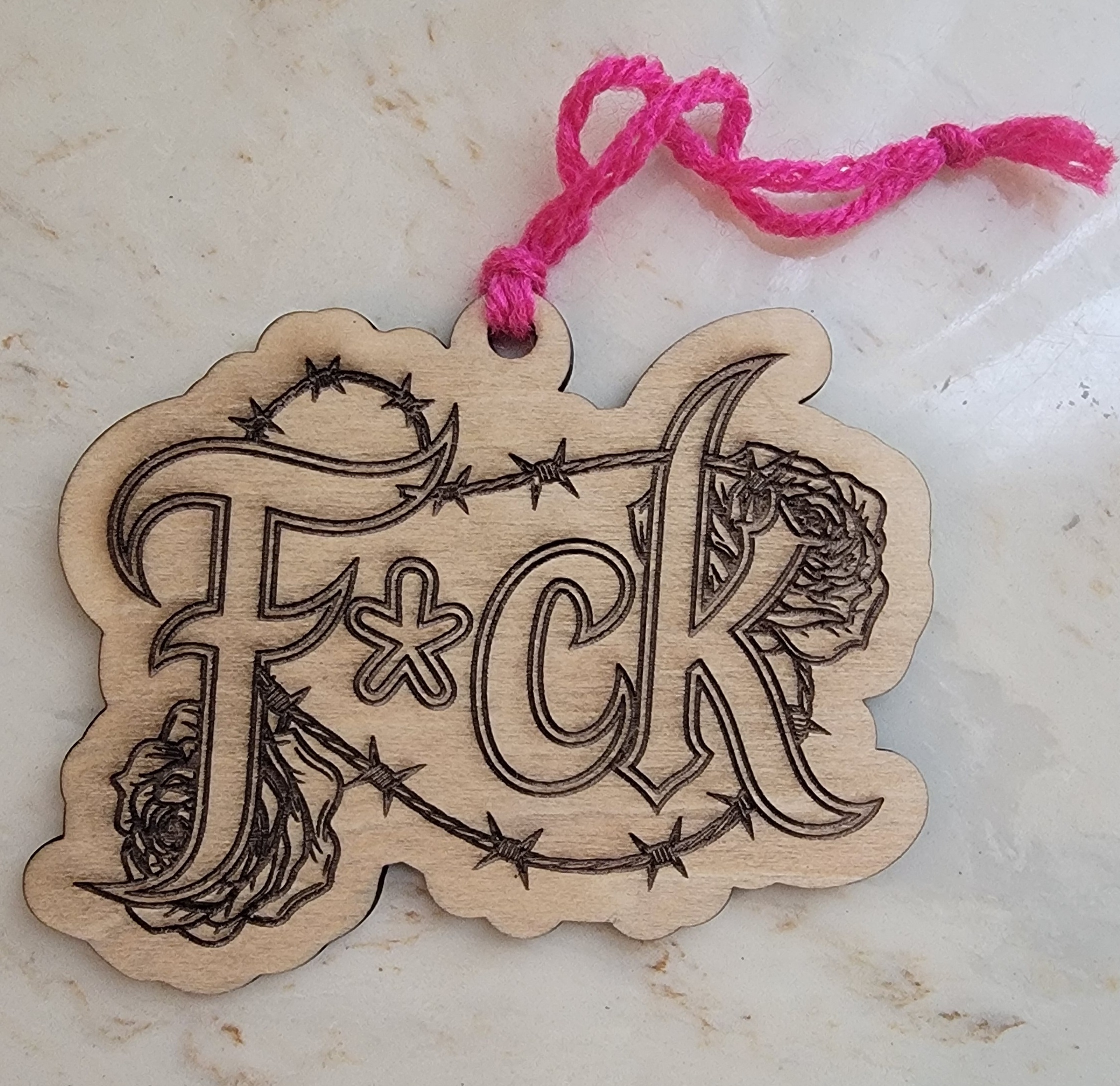 Engraved Wooden 'F*ck' Ornament