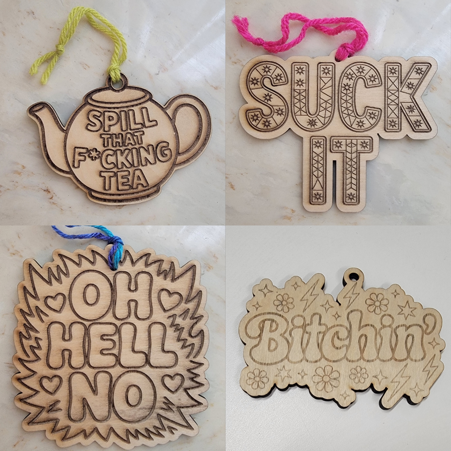 Spill That F*cking Tea Wooden Ornament