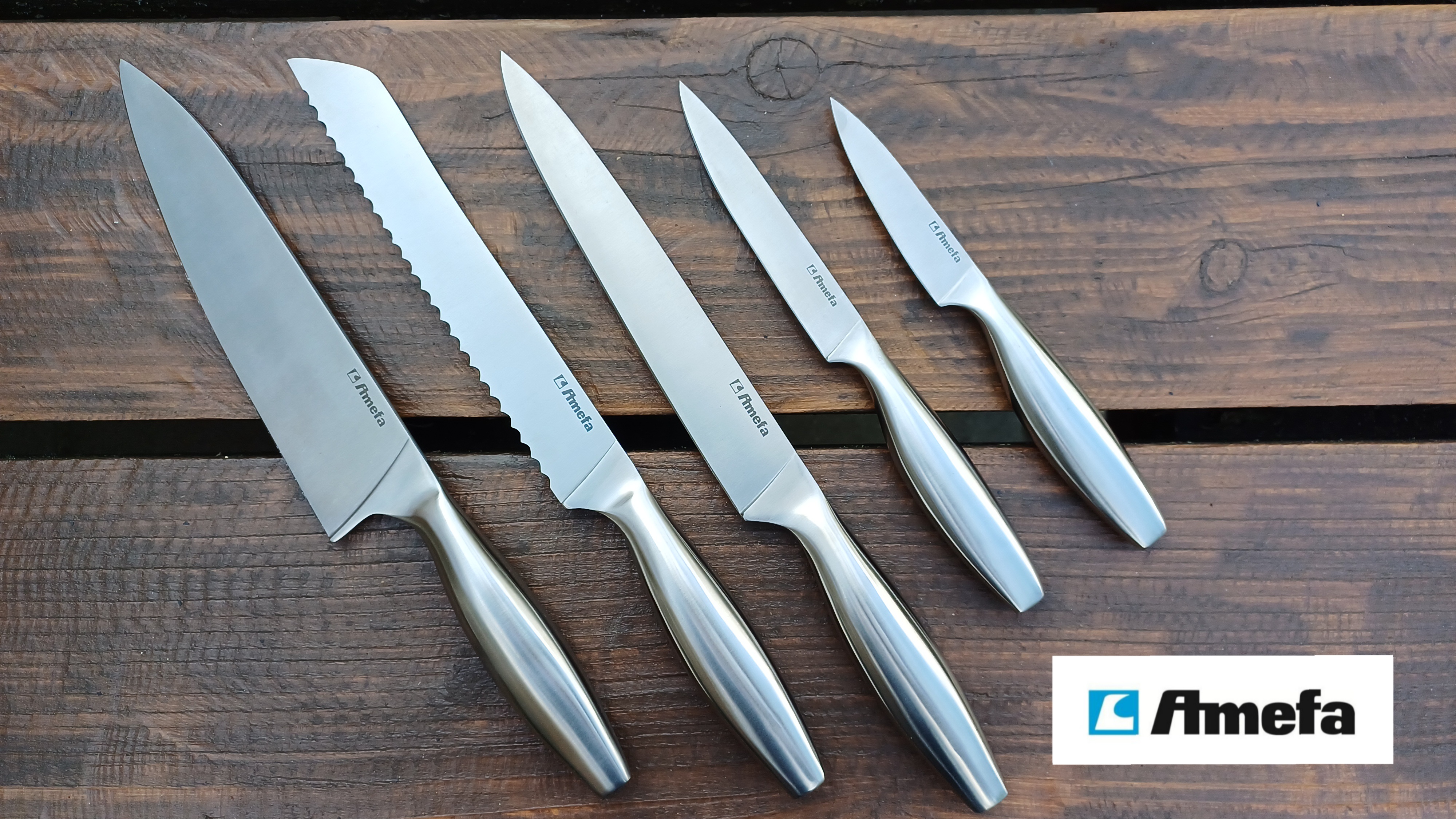 5-delige messenset met blok Amefa