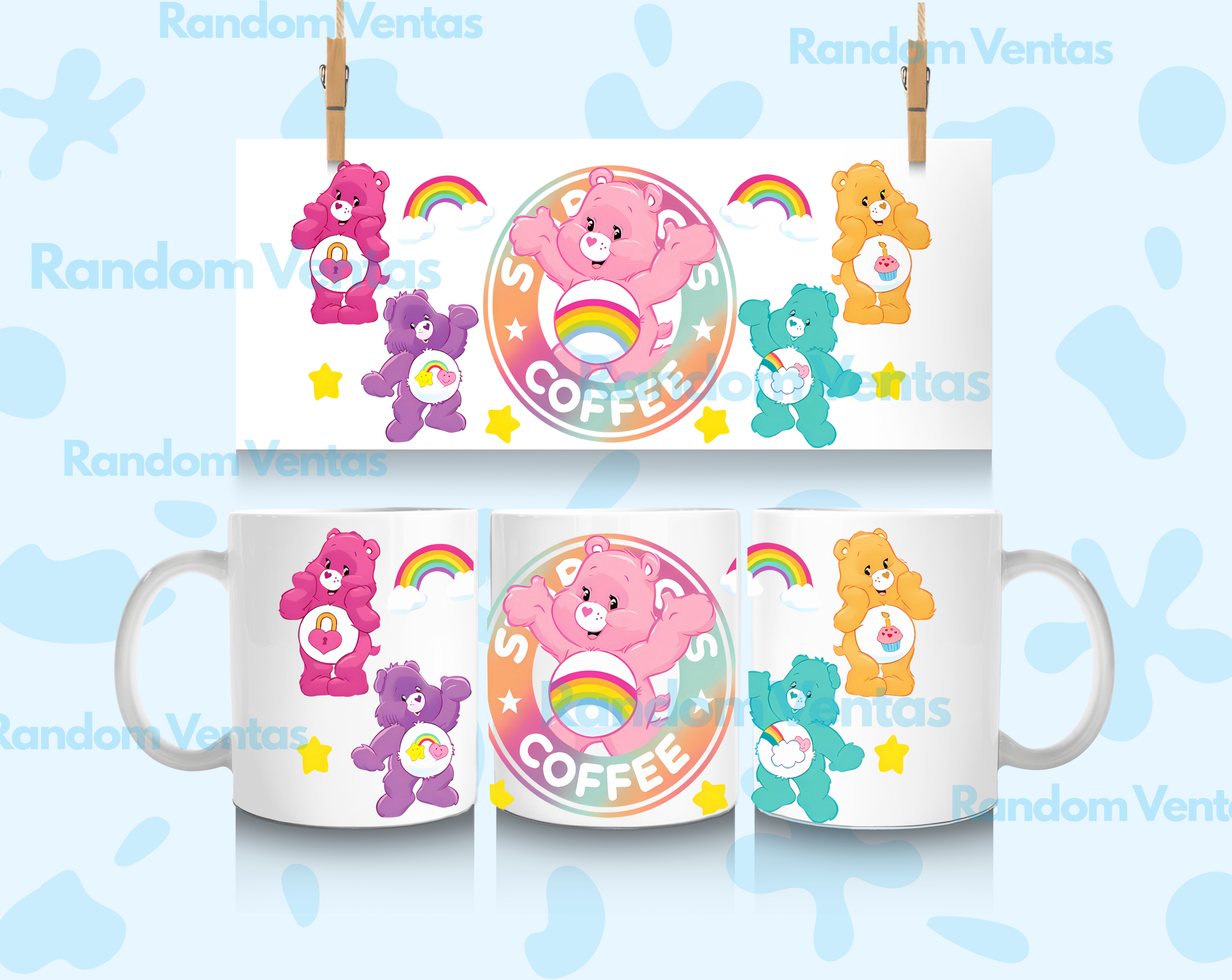 DTF UV Ositos Cariñositos Arcoiris