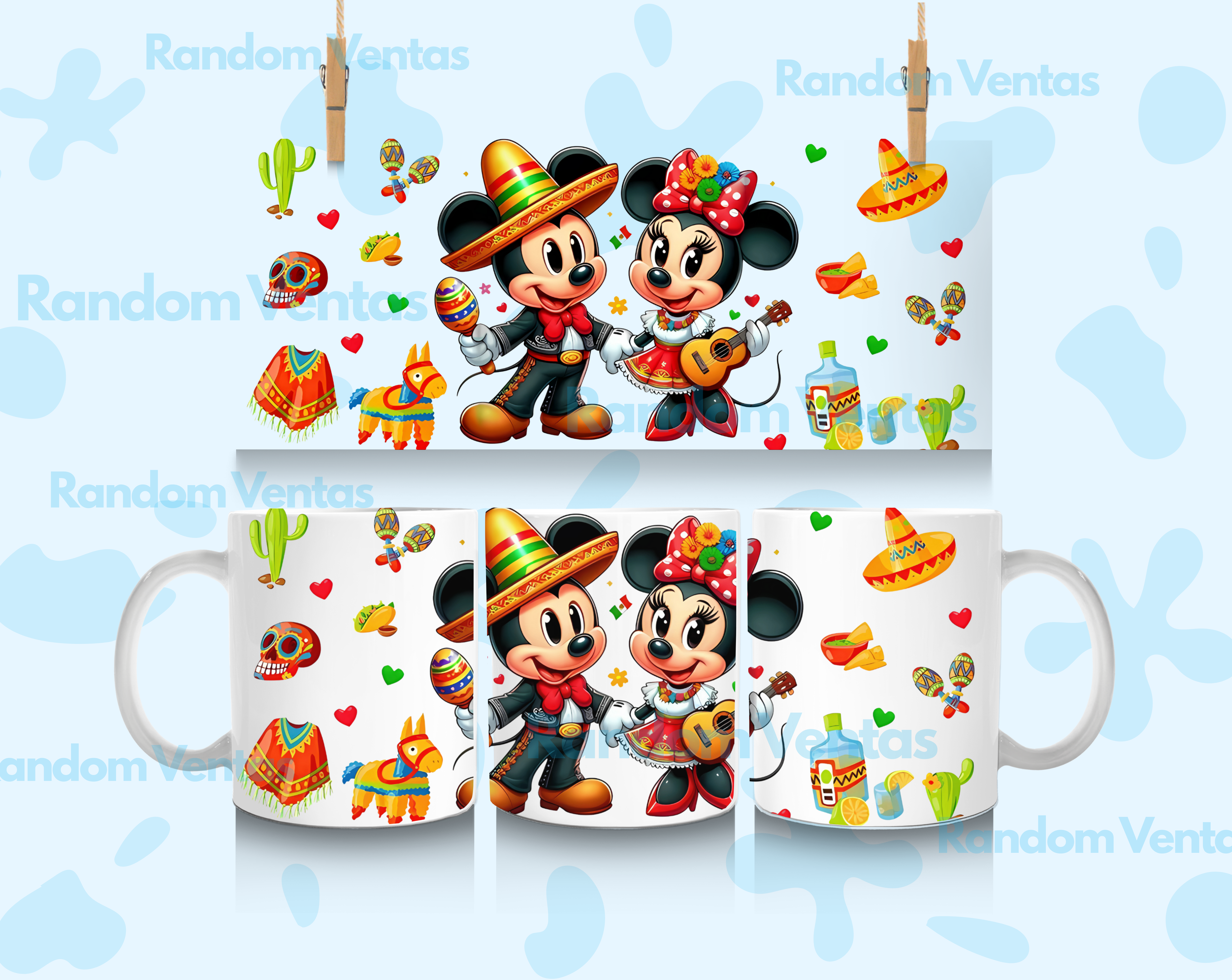DTF UV Mickey / Minnie Mexicanos