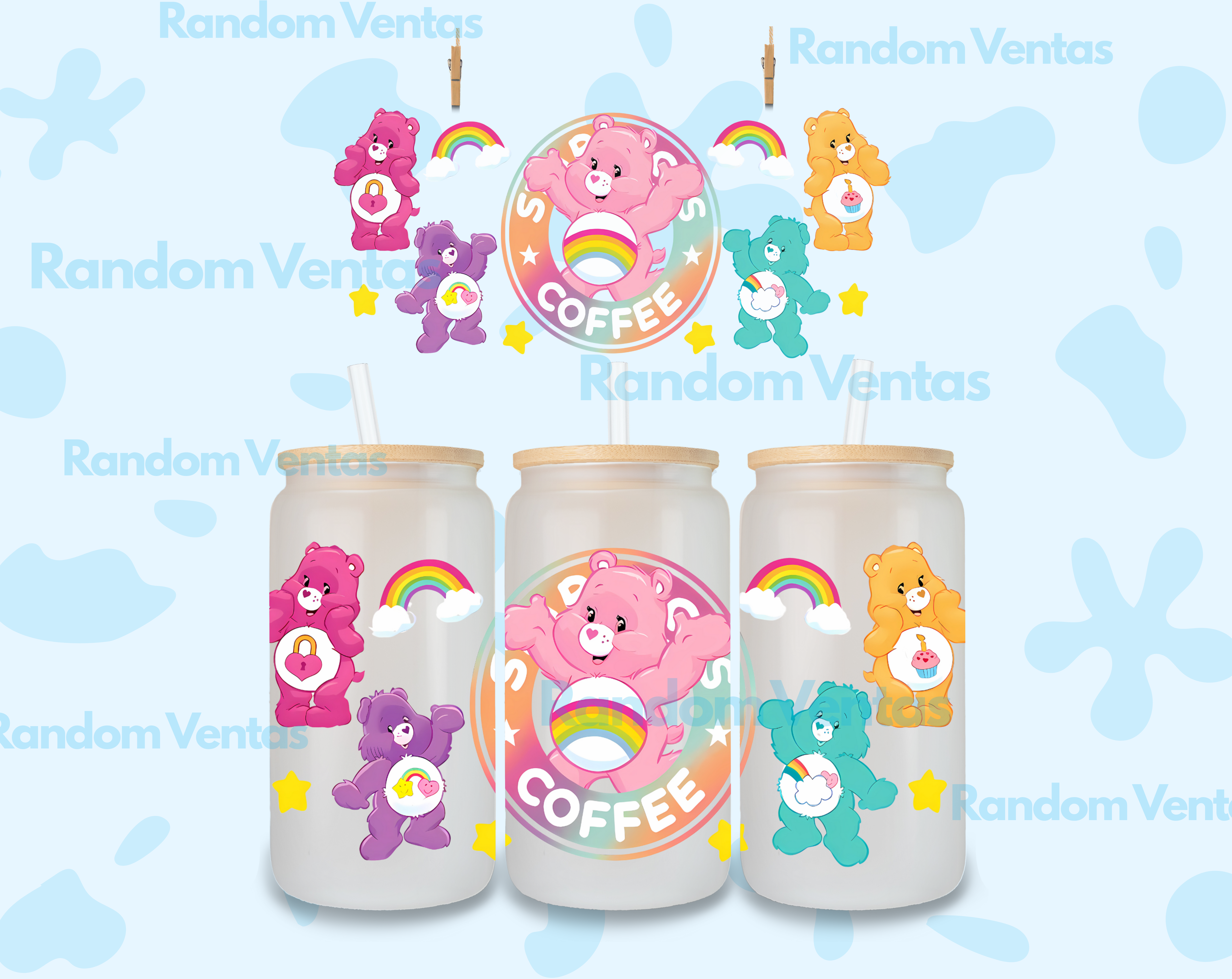 DTF UV Ositos Cariñositos Arcoiris