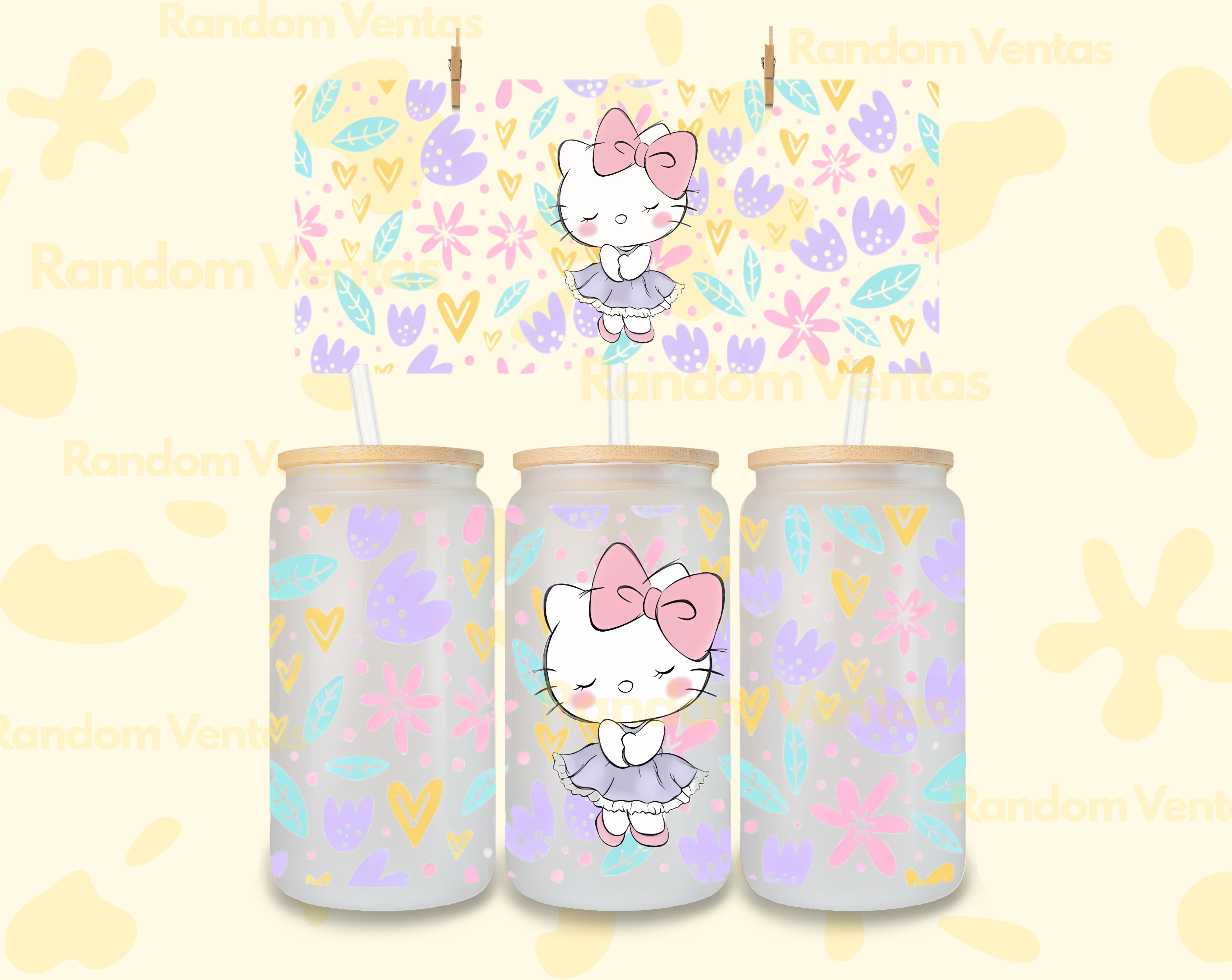 DTF UV Hello Kitty Flores