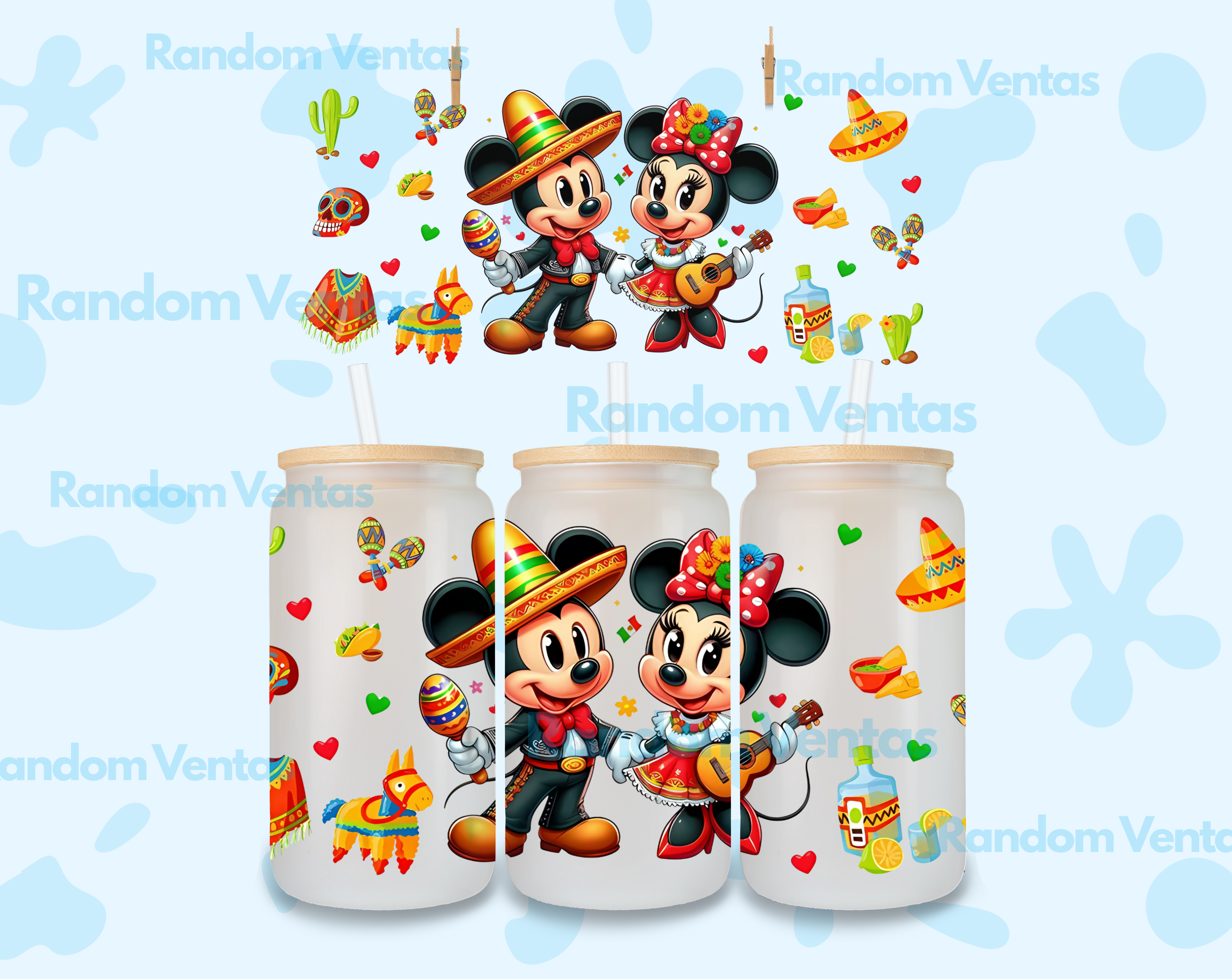 DTF UV Mickey / Minnie Mexicanos