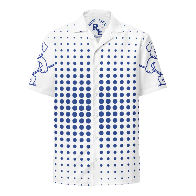 Ruff Life "Fade" Blue on White Button Up Golf Shirt