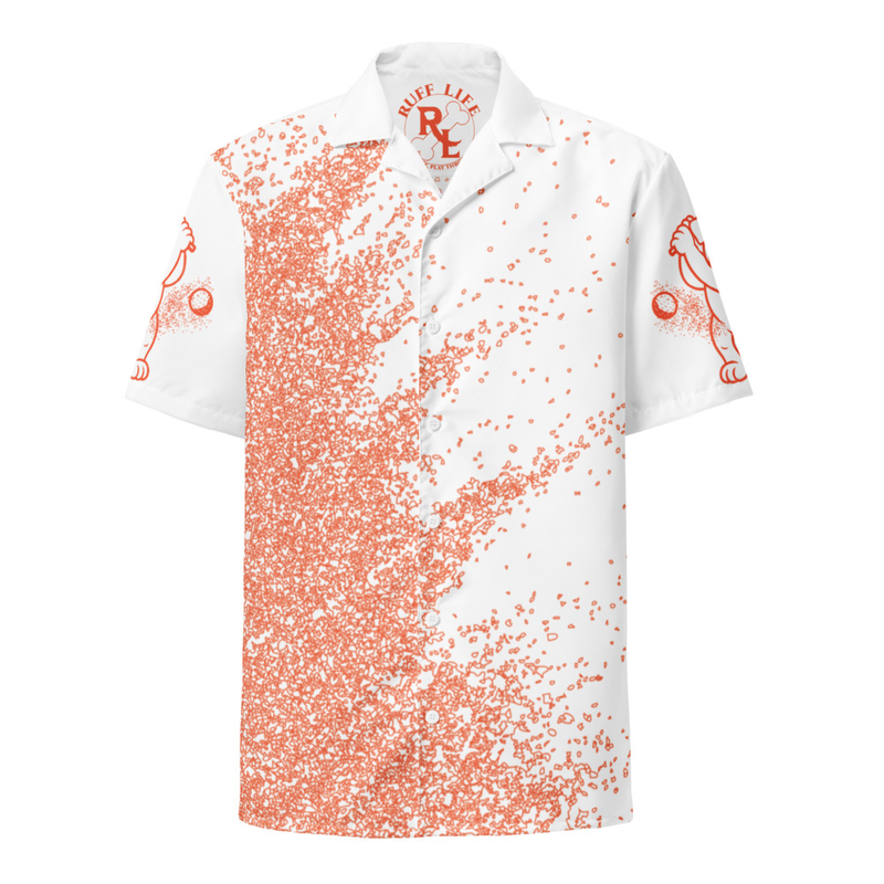 Ruff Life's "Blast Shot" Golf Shirt (Orange on White)
