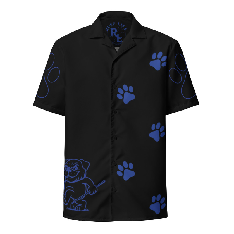 Ruff Life's "Footwork" Golf Shirt (Blue on Black)