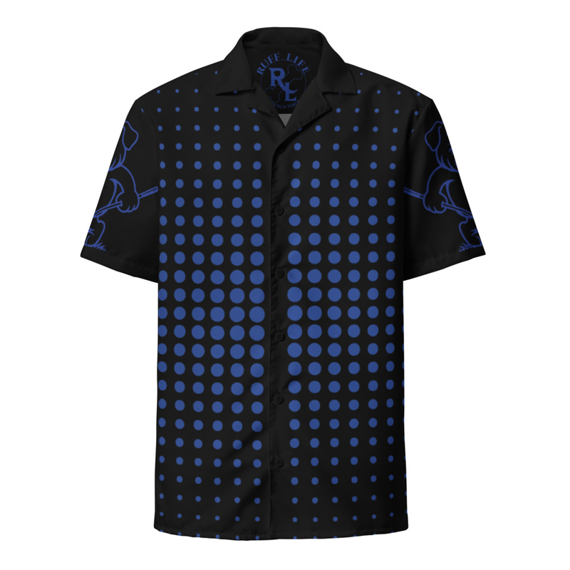 Ruff Life "Fade" Blue on Black Button Up Golf Shirt