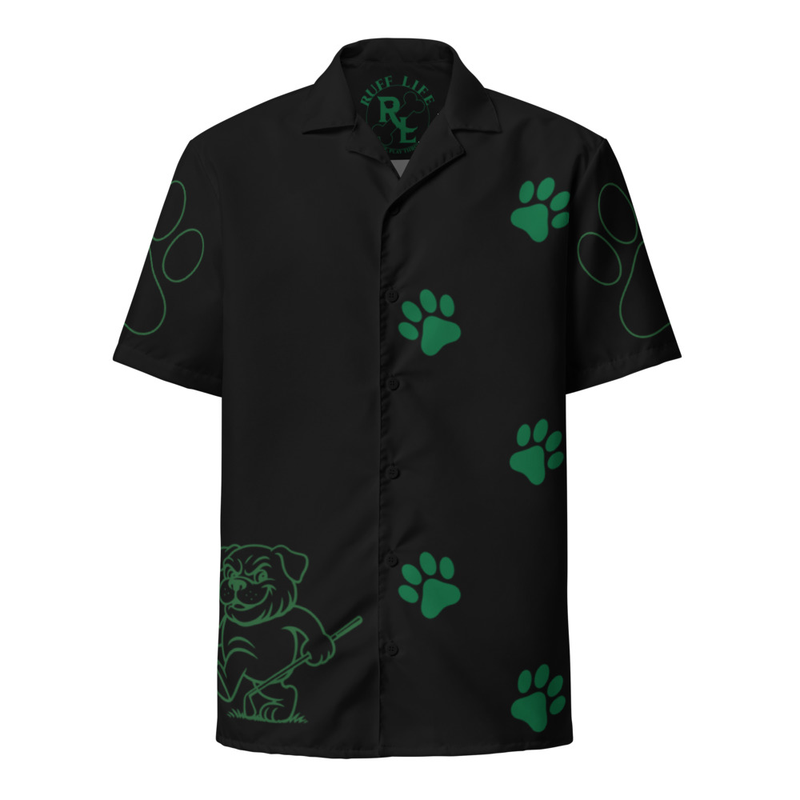 Ruff Life's "Footwork" Golf Shirt (Green on Black)