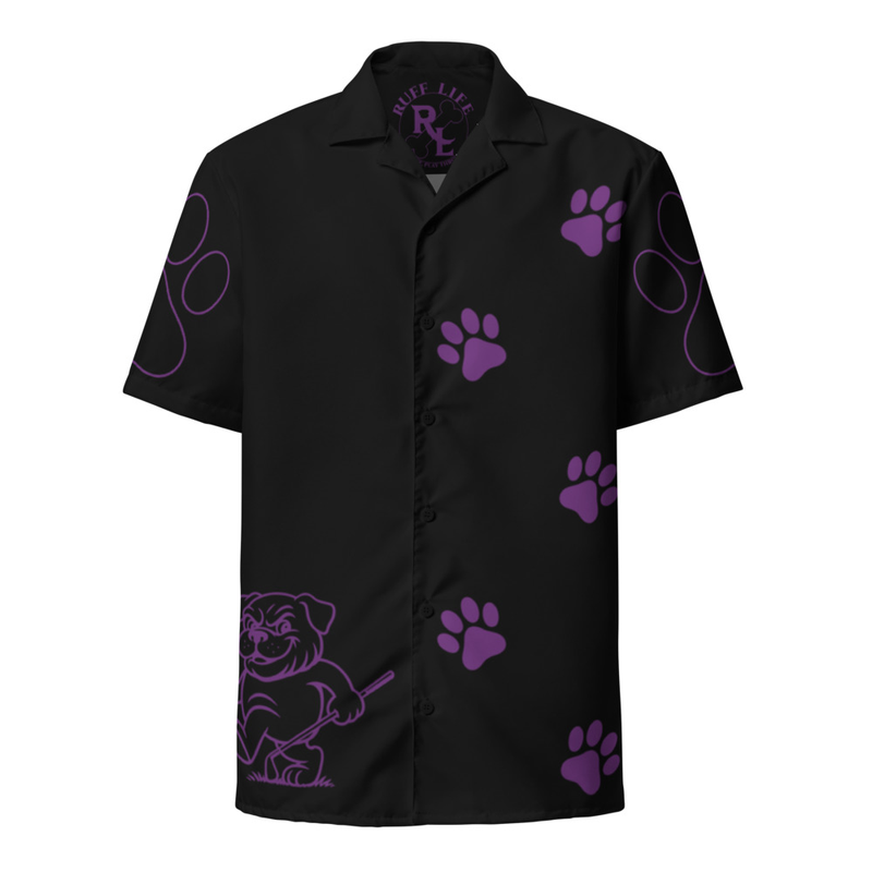 Ruff Life's "Footwork" Golf Shirt (Purple on Black)