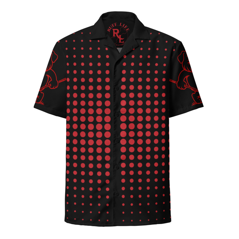 Ruff Life "Fade" Red on Black Button Up Golf Shirt