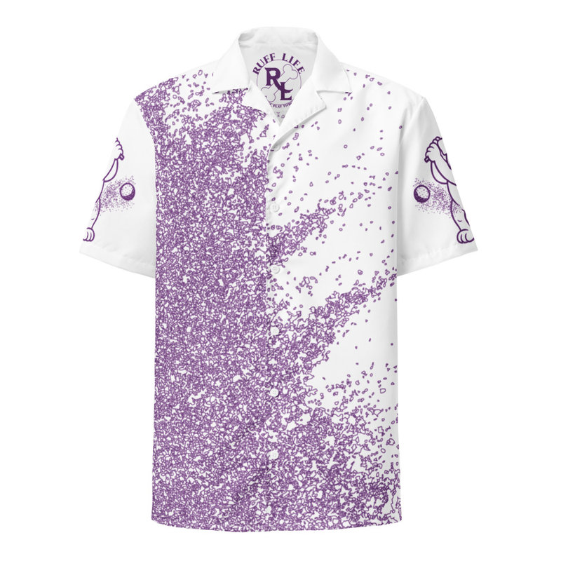 Ruff Life's "Blast Shot" Golf Shirt (Purple on White)