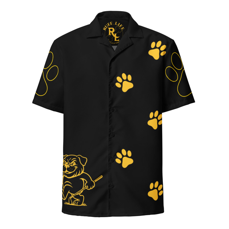 Ruff Life's "Footwork" Golf Shirt (Gold on Black)