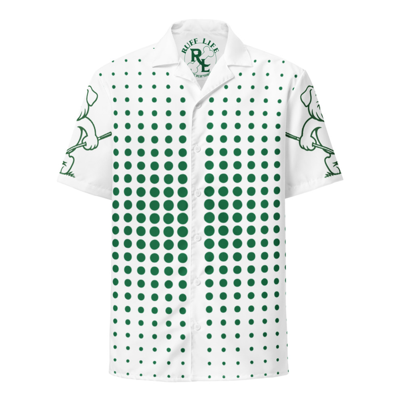 Ruff Life "Fade" Green on White Button Up Golf Shirt