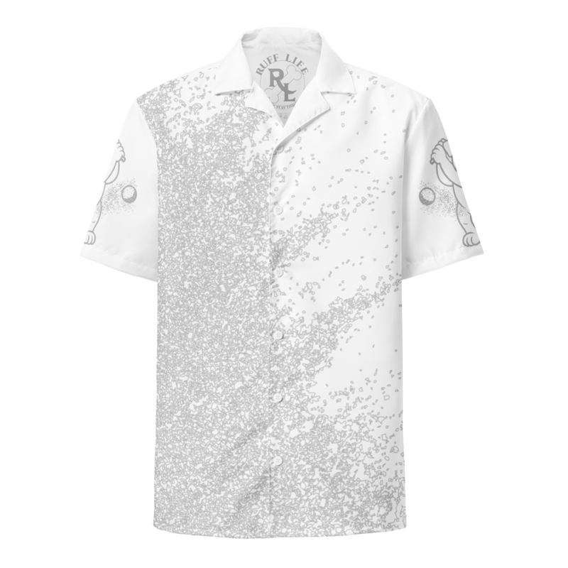 Ruff Life's "Blast Shot" Golf Shirt (Silver on White)