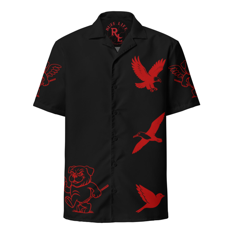 Ruff Life's "Chasing Birdies" Golf Shirt (Red on Black)