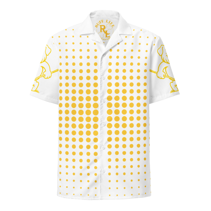 Ruff Life "Fade" Gold on White Button Up Golf Shirt