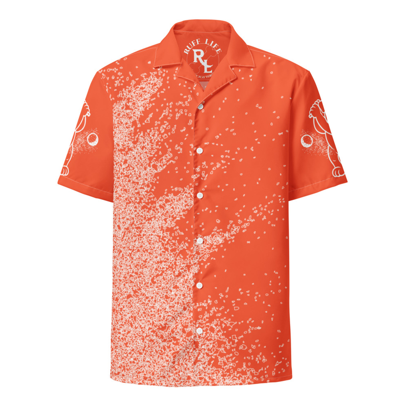 Ruff Life's "Blast Shot" Golf Shirt (White on Orange)