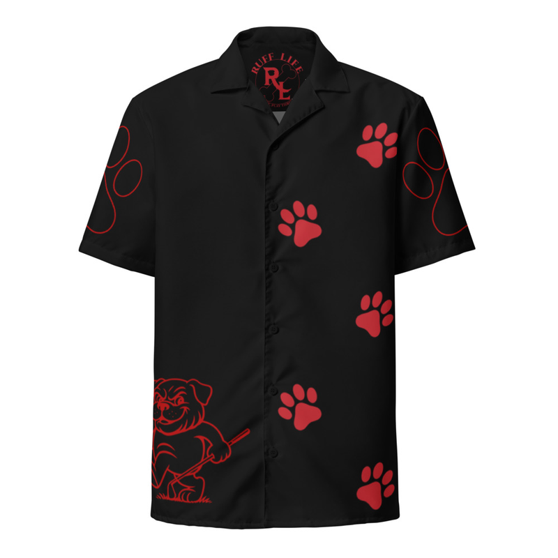 Ruff Life's "Footwork" Golf Shirt (Red on Black)