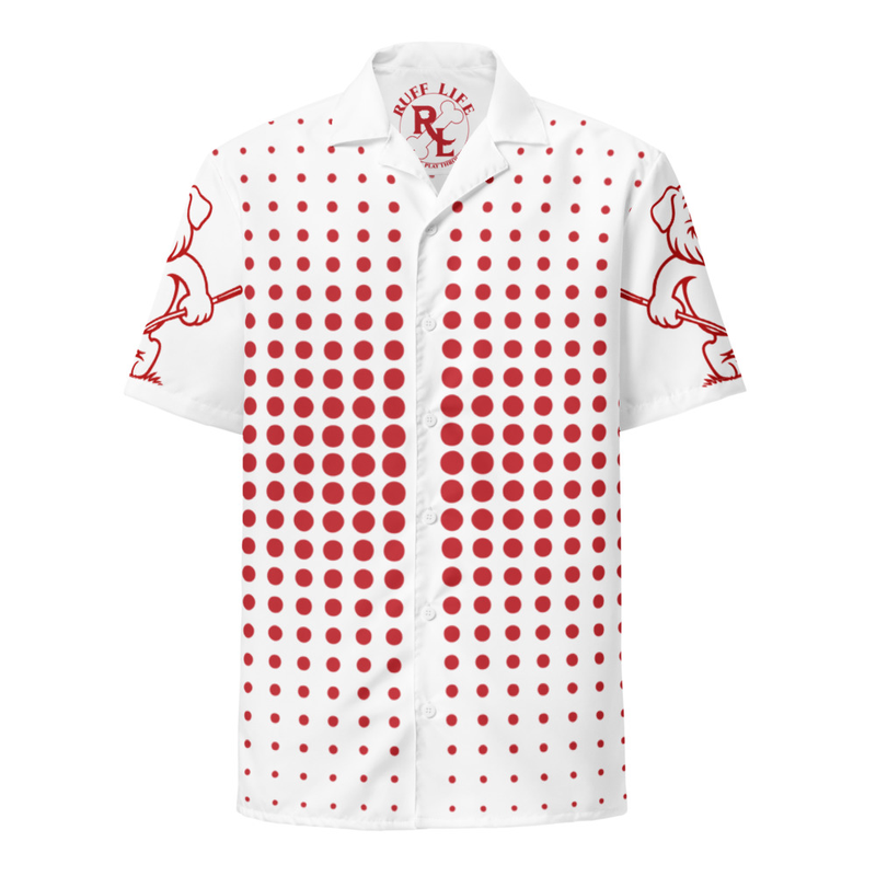 Ruff Life "Fade" Red on White Button Up Golf Shirt