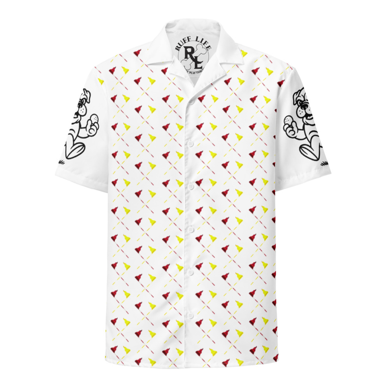 Ruff Life's "Pull the Pin" Golf Shirt (Red and Gold)