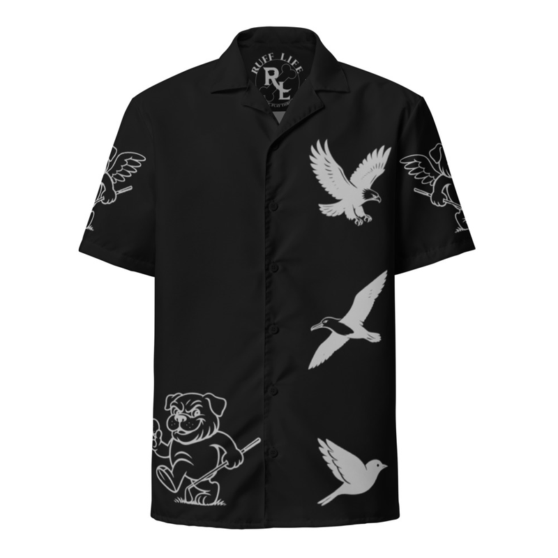 Ruff Life's "Chasing Birdies" Golf Shirt (Silver on Black)