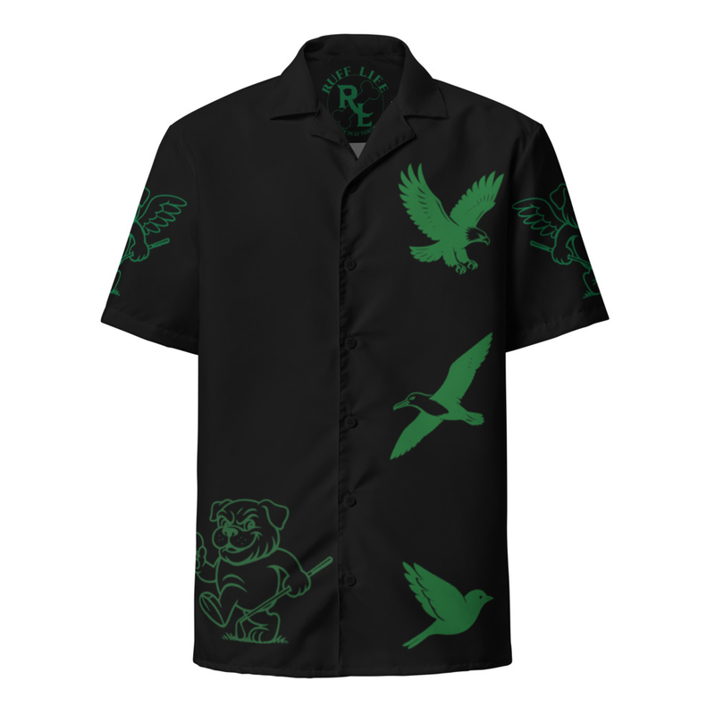 Ruff Life's "Chasing Birdies" Golf Shirt (Green on Black)