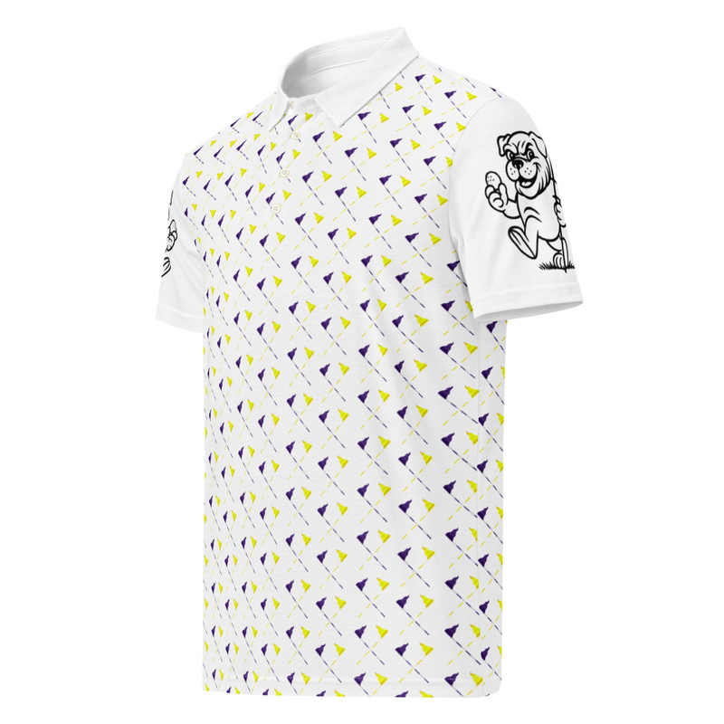 Ruff Life's "Pull the Pin" Golf Polo (Purple and Gold)