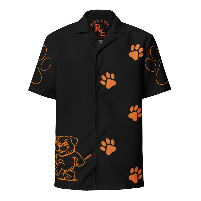 Ruff Life's "Footwork" Golf Shirt (Orange on Black)