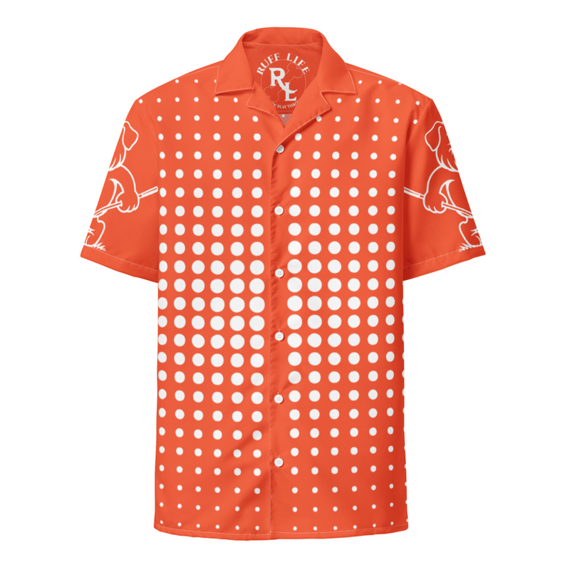 Ruff Life's "Fade" White on Orange Button Up Golf Shirt