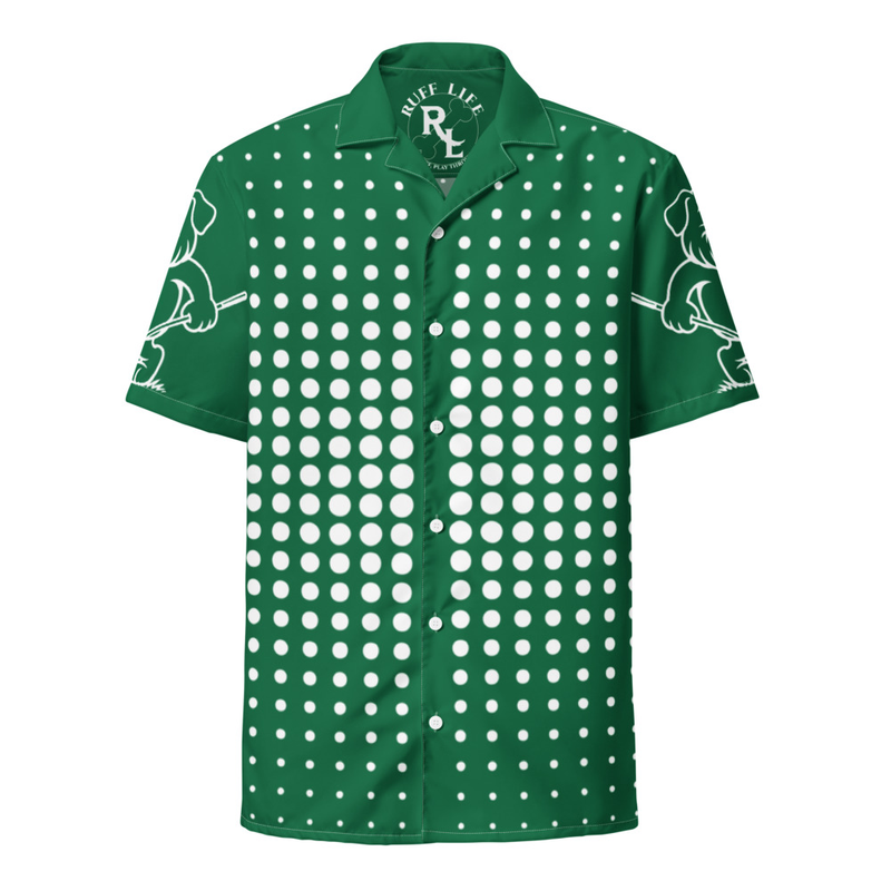 Ruff Life's "Fade" White on Green Button Up Golf Shirt
