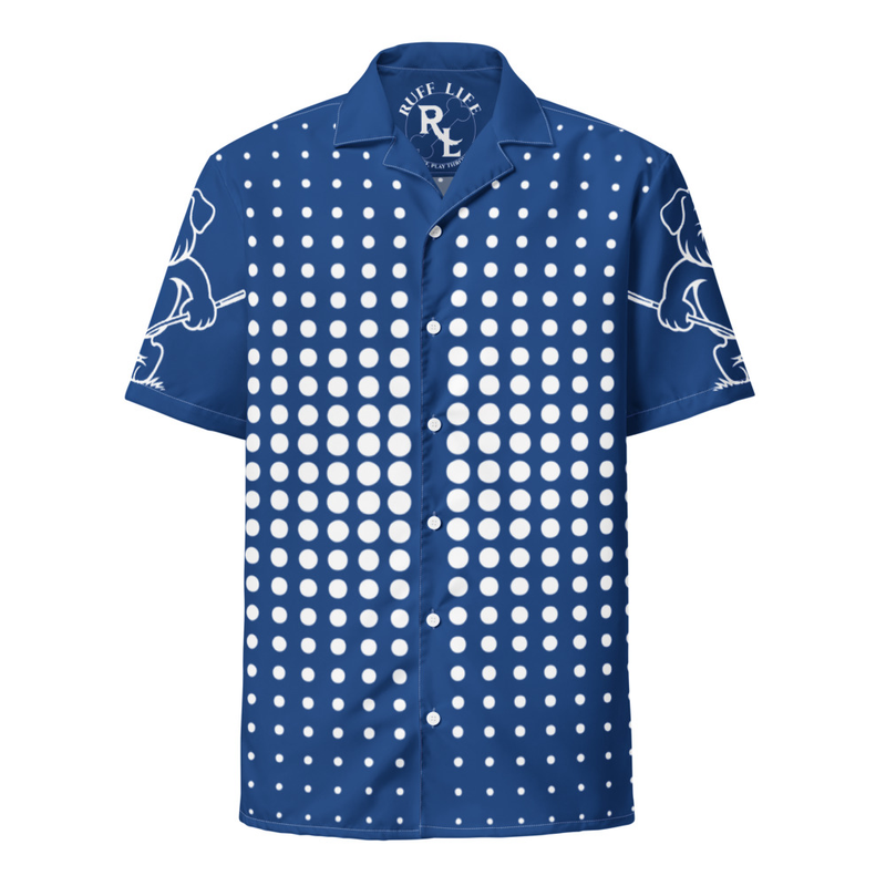 Ruff Life's "Fade" White on Blue Button Up Golf Shirt