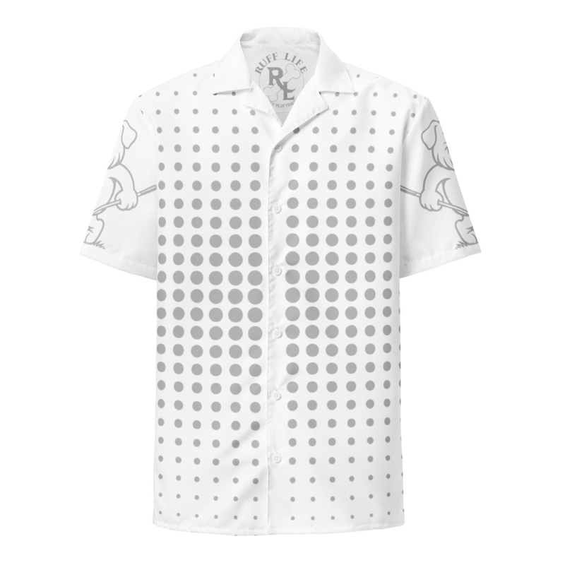 Ruff Life "Fade" Silver on White Button Up Golf Shirt
