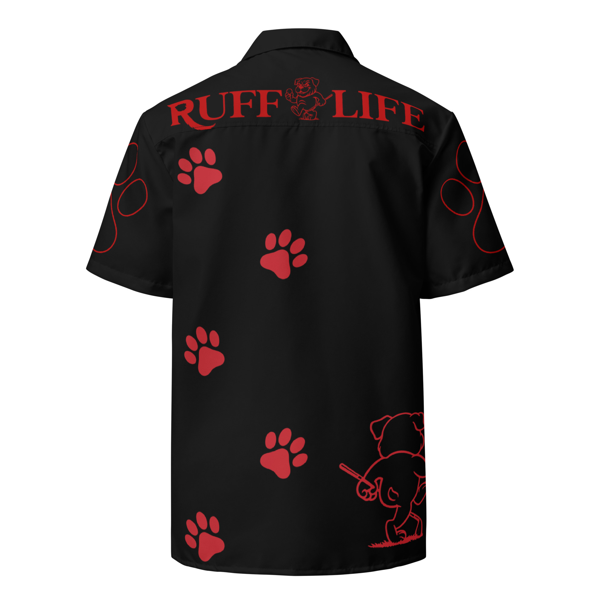 Ruff Life's "Footwork" Golf Shirt (Red on Black)