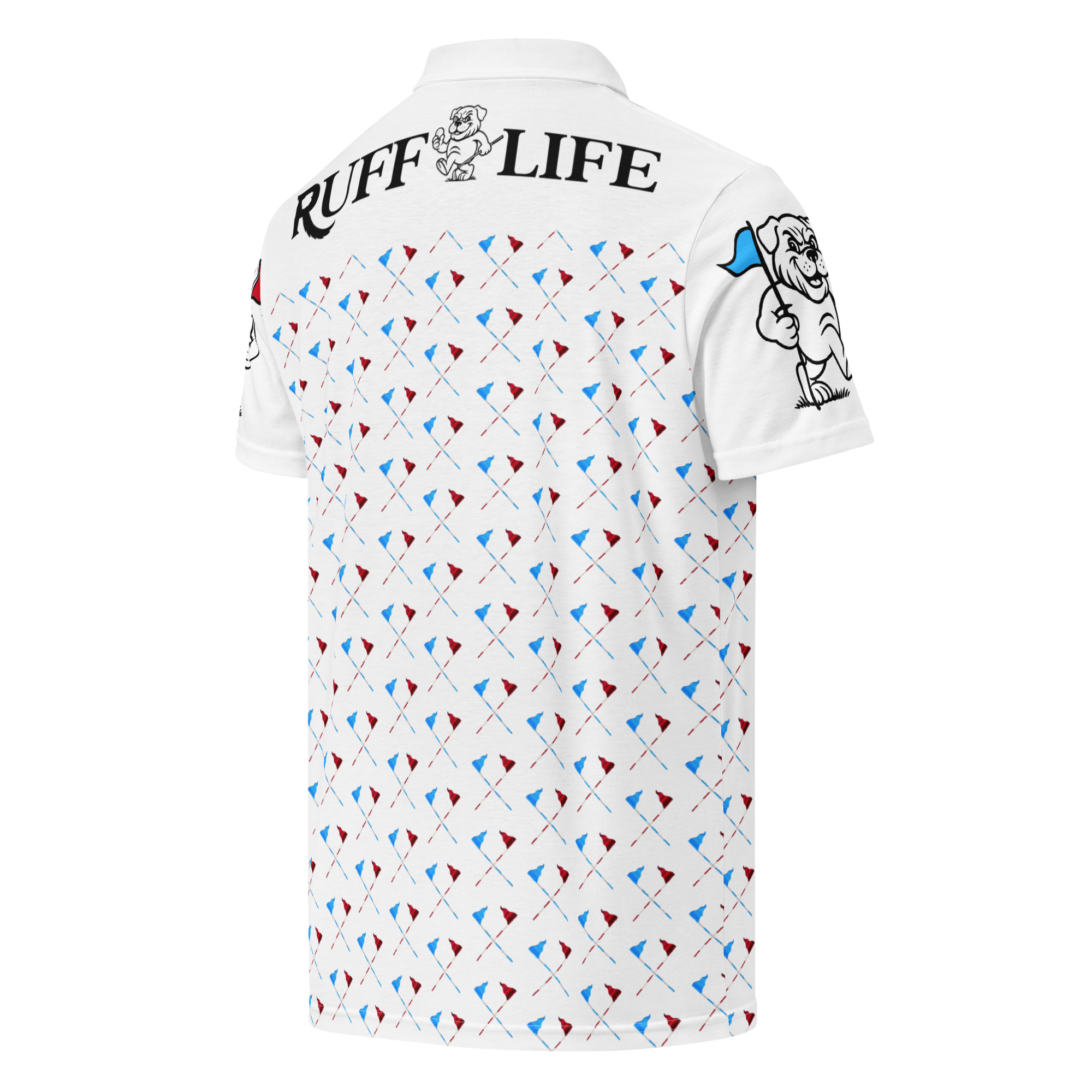 Ruff Life's "Pull the Pin" Golf Polo (Light Blue and Red)