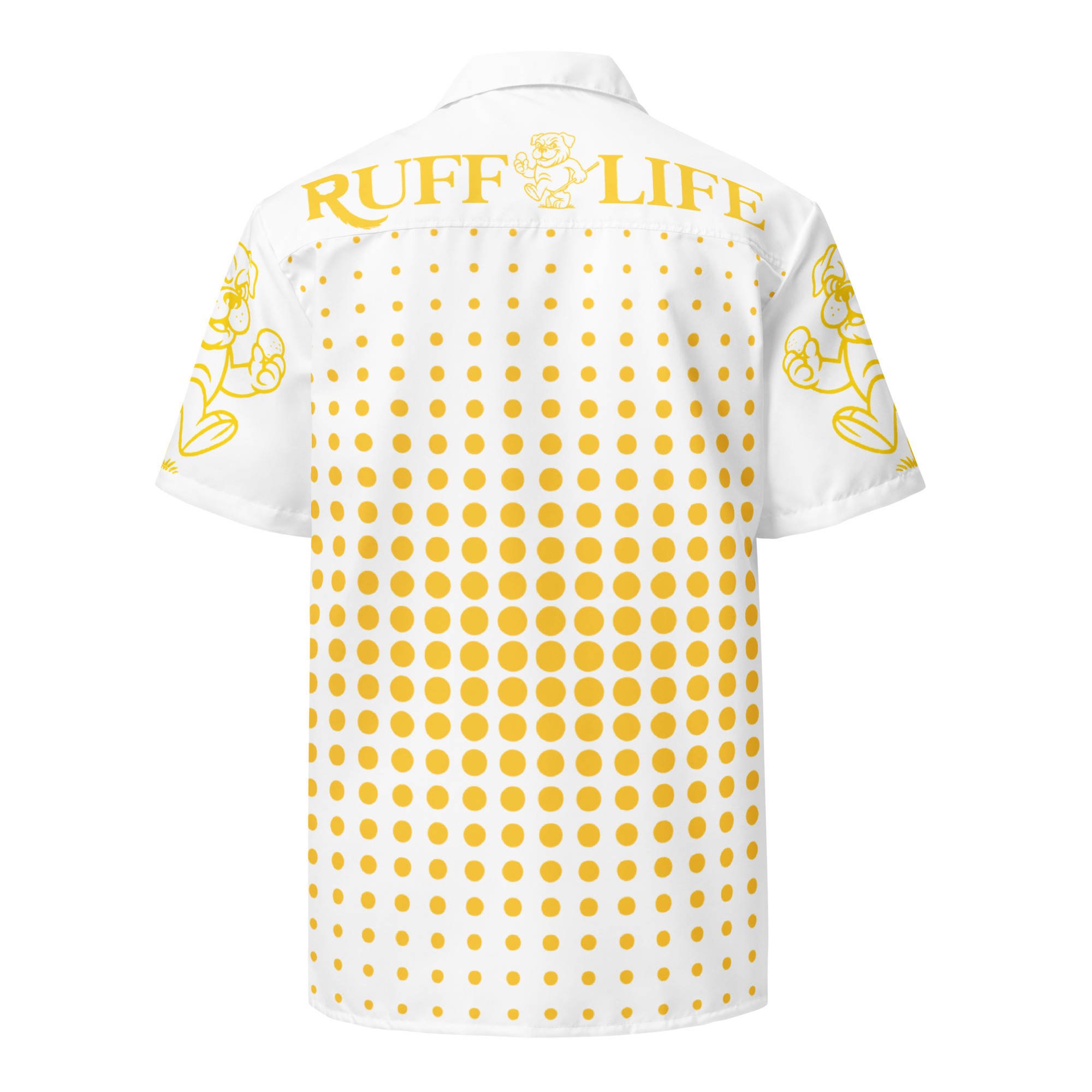 Ruff Life "Fade" Gold on White Button Up Golf Shirt